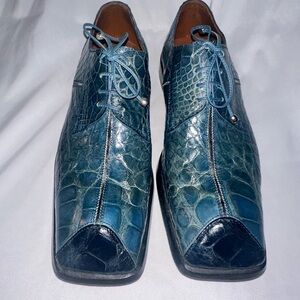Vintage Matteo & Massim Men's Blue Genuine Crocodile Shoes size 12 with belt 40